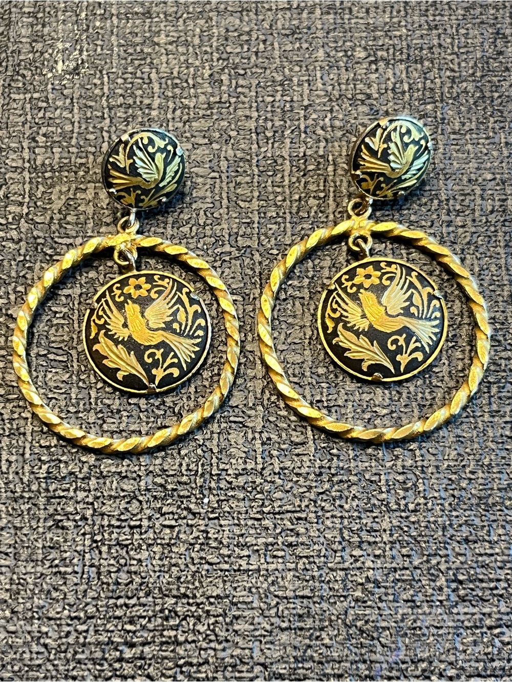 Vintage Damascene post earrings